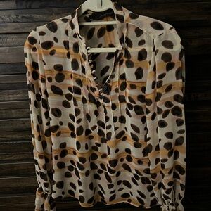 PJK Patterson J. Kincaid Cream and Brown Polka Dot Blouse